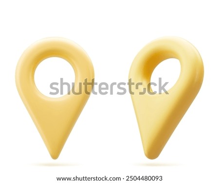 Yellow realistic 3D map pin pointer icon. Isolated on a white background. Vector illustration.