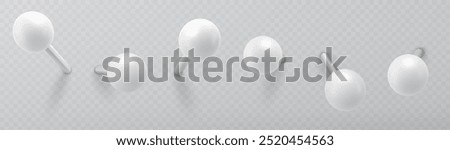 Set of push pins. Thumbtacks ready for your design. Different angle view. Vector illustration isolated on white background