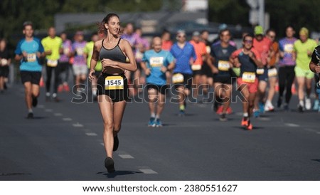 Similar – Image, Stock Photo woman running on the street