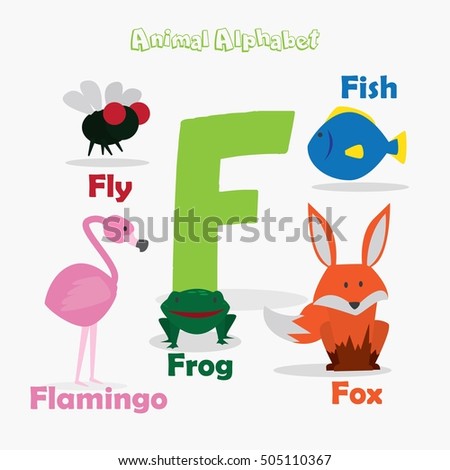 Cute Animal Zoo Alphabet. Letter F For Fish, Fly, Frog, Flamingo And ...