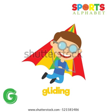 Cute Sports alphabet in vector. G letter for Gliding. Funny cartoon sports. Alphabet design in a colorful style. 