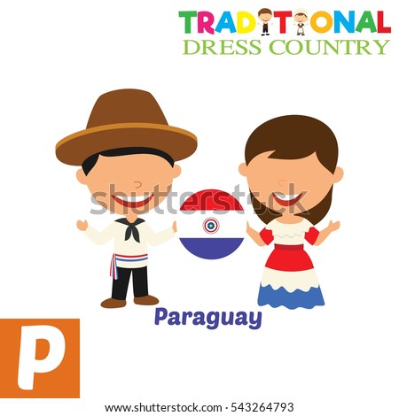 People in Traditional Dress Country Alphabet. P Letter For Paraguay