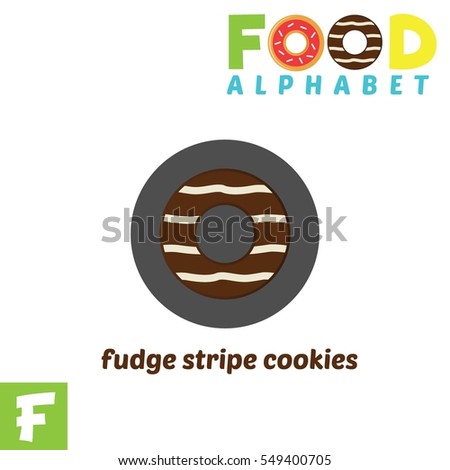 Vector Illustration of alphabet food. F Letter For Fudge Stripe Cookies