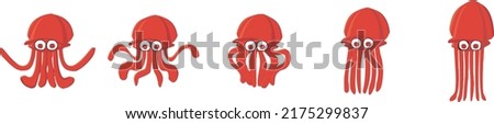 squids animation sequence, loop animation sprite sheet. Vector illustration