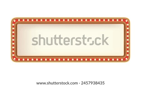 Retro advertising sign red marquee gold light board on white background. Vector illustration