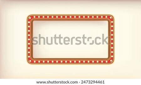 Retro advertising sign red marquee gold light board on white background. Vector illustration