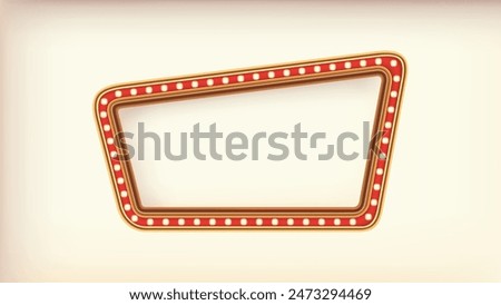 Retro advertising sign red marquee gold light board on white background. Vector illustration