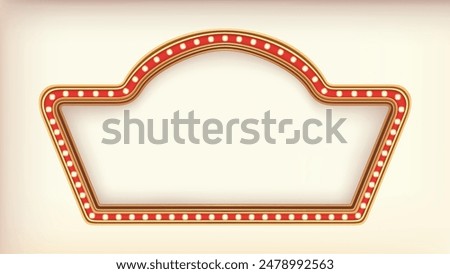 Retro advertising sign red marquee gold light board on white background. Vector illustration