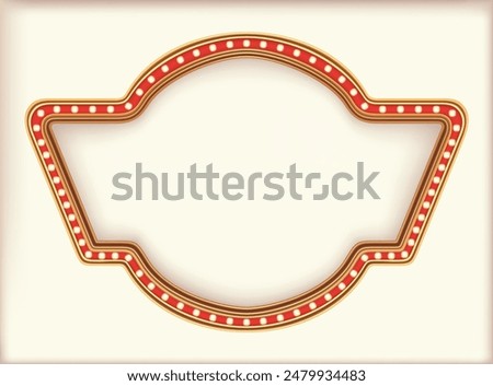 Retro advertising sign red marquee gold light board on white background. Vector illustration