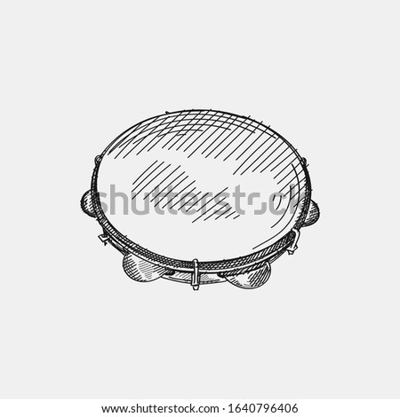 Hand-drawn sketch of National Azerbaijan Musical Instrument called Daf of Qaval (frame drum )