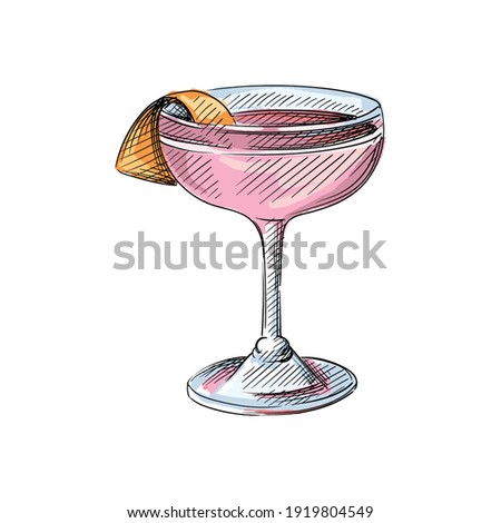 Colorful watercolor Hand drawn sketch of Cocktail drink in balloon wine glass on a white background. Cocktail drinks. Drinks in cocktail glasses. Alcohol beverages	
 Photo stock © 