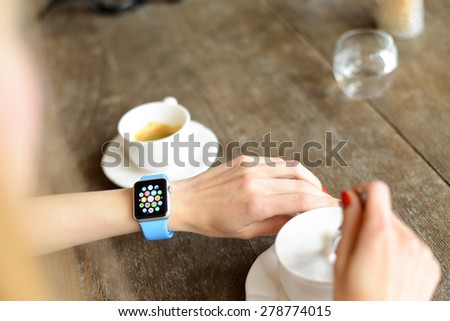 BOLOGNA, ITALY - MAY 17, 2015: the Apple Watch. The first wrist device produced by Apple.