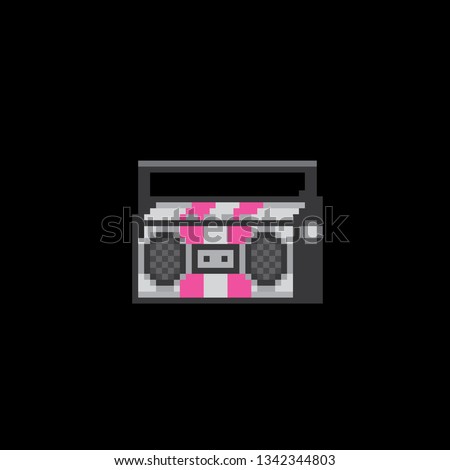 Retro audio tape recorder. Pixel art. Old school computer graphic. 8 bit video game. Game assets 8-bit sprite.