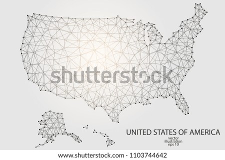 A map of United States of America consisting of 3D triangles, lines, points, and connections. Vector illustration of the EPS 10.