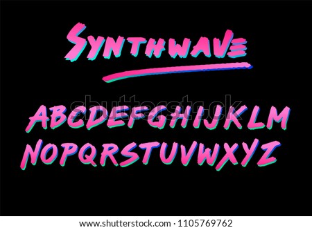 Synthwave/retrowave/cyberpunk style font like in old video games. Cosmic retrofuturistic neon 80s-90s aesthtetics.