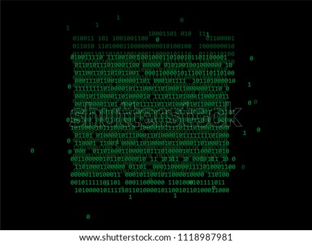 Binary glitched green code on dark background. Hackathon event template.