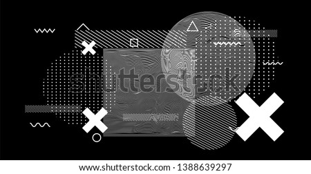 Abstract black and white glitched generative art background with geometric composition. Conceptual sci-fi illustration of high-tech/ cyberpunk technologies of future/ virtual reality.