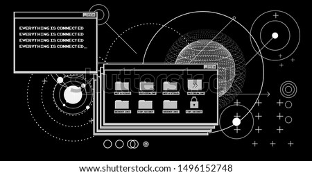 Vaporwave Synthwave 80s-90s retrofuturistic background with opened terminal console, command-line interface of programs. Abstract technology vector background with glitched computer program.