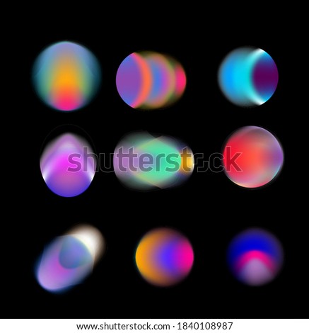 Vibrant colorful abstract gradient blurs, neon spots, blurred circles. Set of design elements for poster, cover, logotype.