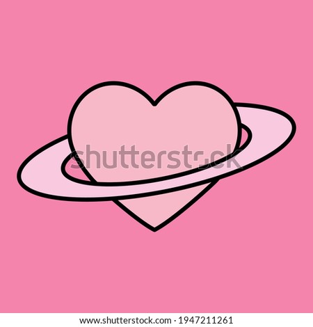 A heart with a ring around it that looks like the planet Saturn. Minimal illustration for a flash tattoo or sticker.