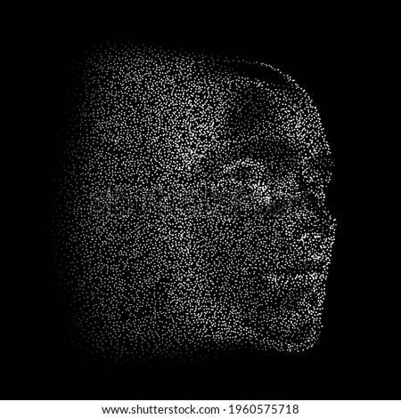 Silhouette of a 3d human head made of dots and particles. Concept of Artificial intelligence and Neural Network.