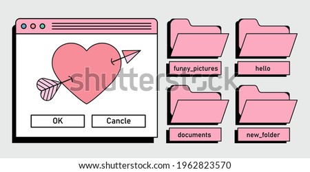 Retro user interface with window box and folders.