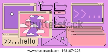 Collage of the user interface elements in vaporwave retro style.