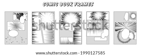 Set of comic strip, a sequence of panels with empty space for text and drawings.