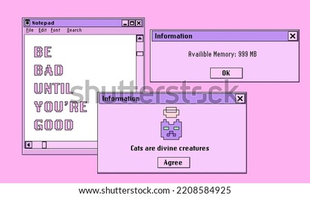 Set of retro user interface elements for UX and UI design. Vaporwave Y2K style illustration in pastel pink and violet colors.