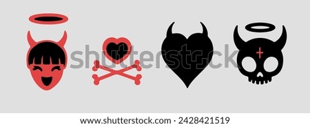 A set of cartoon skulls and hearts in various designs. Vector illustrations for flash tattoos and stickers.