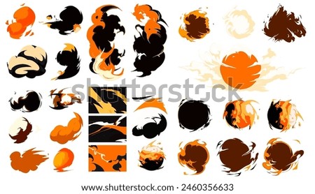 Big set of manga visual vector cartoon effects of smoke and dust clouds. Perfect for animation design, anime CG game art, tactical design, etc.