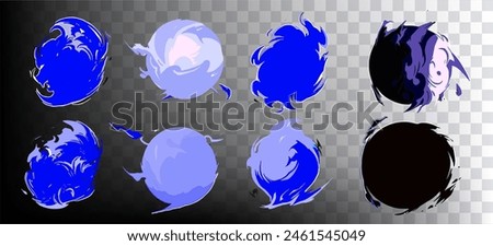 Set of smoke clouds in cartoon anime style. Vector visual effects to depict fights and explosions.