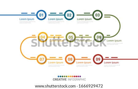 Vector Infographic thin colorful design with icons and 9 options or steps. fographic design template with place for your text. Vector illustration.