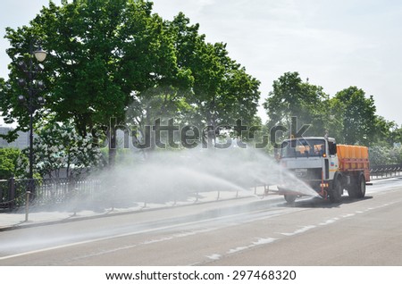Moscow, Russia, May, 01, 20143. Russian scene: Watering machine in work