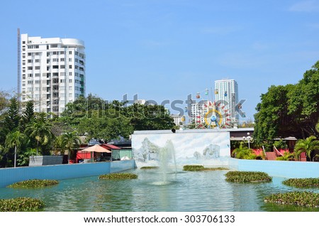 Nha Trang, Vietnam, January, 25, 2015, Vietnamese scene: the pool in the Central Park of Nha Trang city in Vietnam