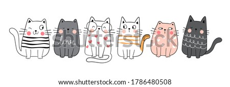 Draw vector illustration character collection cute cat.Doodle cartoon style. Stockfoto © 