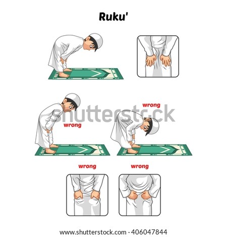 Muslim Prayer Position Guide Step By Step Perform By Boy Bowing And ...