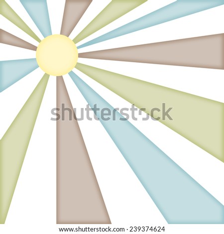 Sun Burst Ray Background in pastel blue, green, and brown with pale yellow sun for Graphic