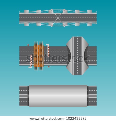 Vector illustration of roads with railway, bridge and autobahn