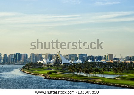 DUBAI, UAE - MARCH 29: Dubai Creek Golf & Yacht Club on March, 2013 in Dubai. Voted one of the worlds Top 100 Must-Play Golf Courses, is a resort that  an 18 hole championship golf course.