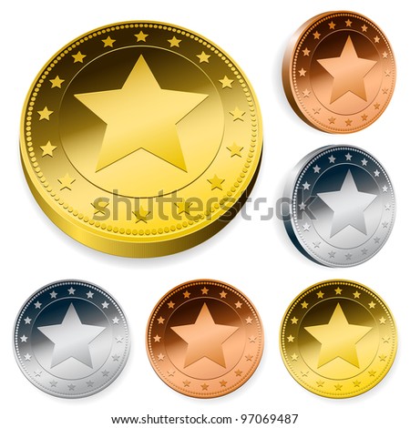 Coin Or Token Set With Star Stock Vector Illustration 97069487 ...