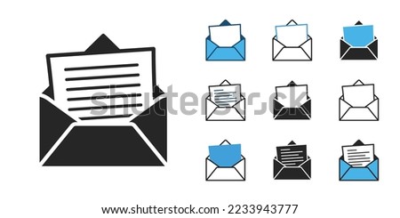 Open letter icon set, email envelope outline vector sign, linear style pictogram isolated on white. Message symbol, logo illustration collection.