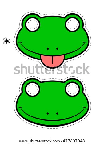 Vector illustration of green frog masks sticking out tongue isolated on white
