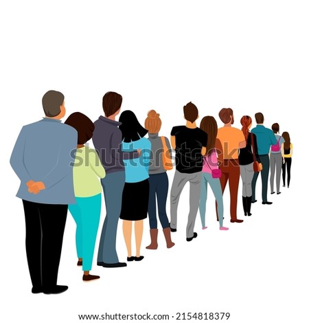 queue. people are standing in line. vector image of people from the back. a crowd of people