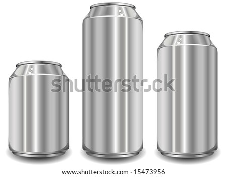 Three aluminum jar of different size on white background, vector illustration