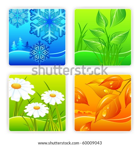 Landscape of different seasons summer, winter, spring, autumn, weather illustration