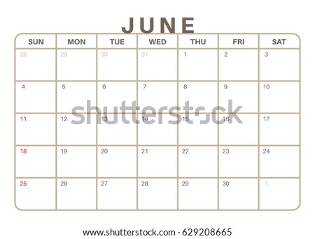 Monthly Calendar June 2017