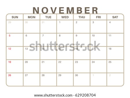 Monthly Calendar November 2017
