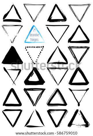 Uniqiue handdrawn shapes of triangles for logo design. Isolated vector illustration on white background.