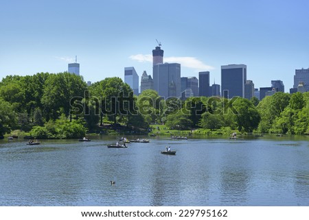 MANHATTAN, NEW YORK, AMERICA, MAY, 25, 2014 Buildings from Lake Central Park